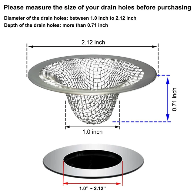 Alt view image 2 of 6 - 0" Stainless Steel Sink Drain Strainer, 2 Pack Hair Catcher, Mesh Baskets for Laundry, Mop Pool, Utility, Slop, RV Sink