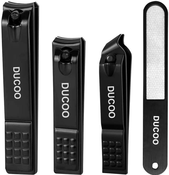 Main image of 4-Piece Nail Clippers Set, Fingernail and Toenail Cutters for Men and Women, Black