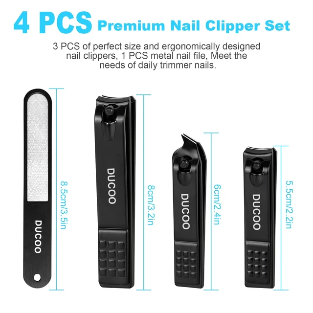 Alt view image 7 of 7 - 4-Piece Nail Clippers Set, Fingernail and Toenail Cutters for Men and Women, Black