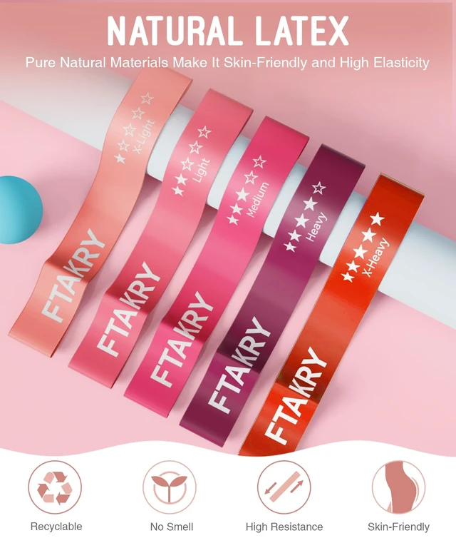Alt view image 2 of 6 - Resistance Bands with 5 Resistance Levels, Natural Latex for Home Fitness, Strength Training and Flexibility Exercises
