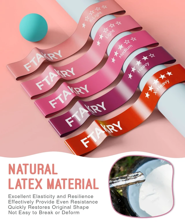 Alt view image 3 of 6 - Resistance Bands with 5 Resistance Levels, Natural Latex for Home Fitness, Strength Training and Flexibility Exercises