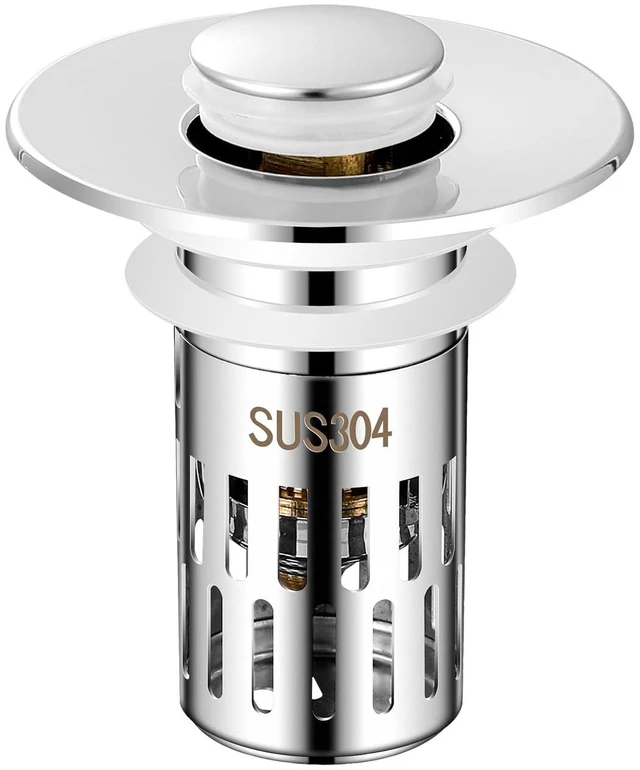 Main image of Bathroom Sink Drain Stopper and Strainer Replacement, Bright Silver