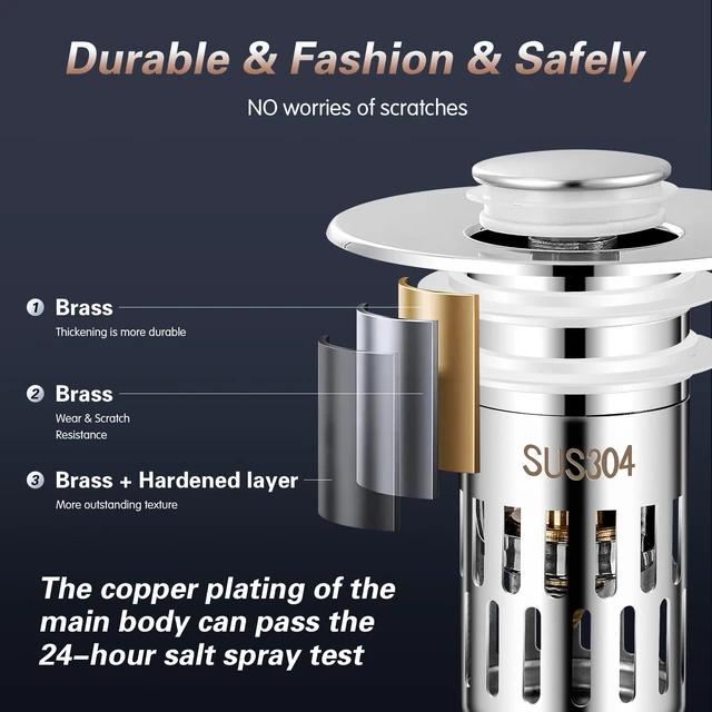 Alt view image 7 of 7 - Bathroom Sink Drain Stopper and Strainer Replacement, Bright Silver