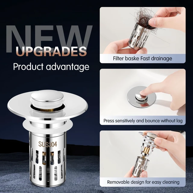 Alt view image 3 of 7 - Bathroom Sink Drain Stopper and Strainer Replacement, Bright Silver