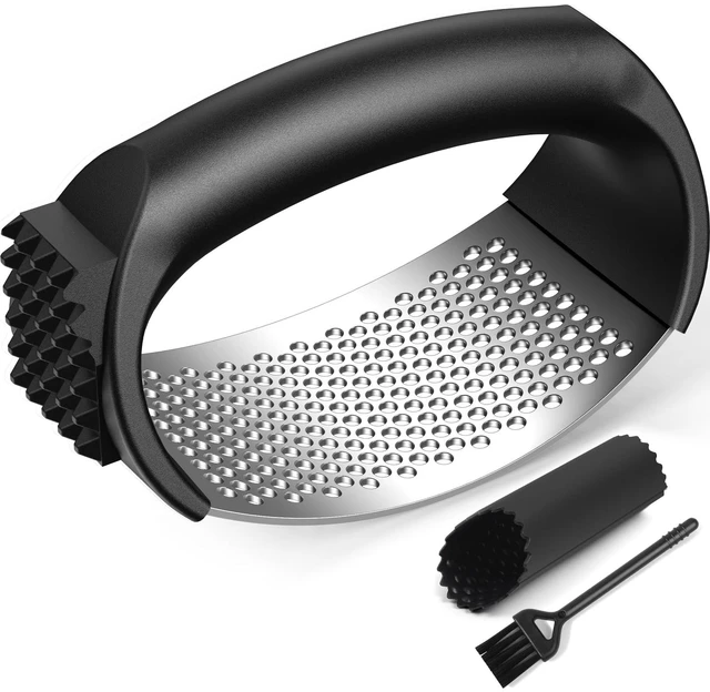 Main image of Stainless Steel Garlic Press Rocker Set with Peeler and Cleaning Brush, Garlic Mincer Crusher, Kitchen Gadget