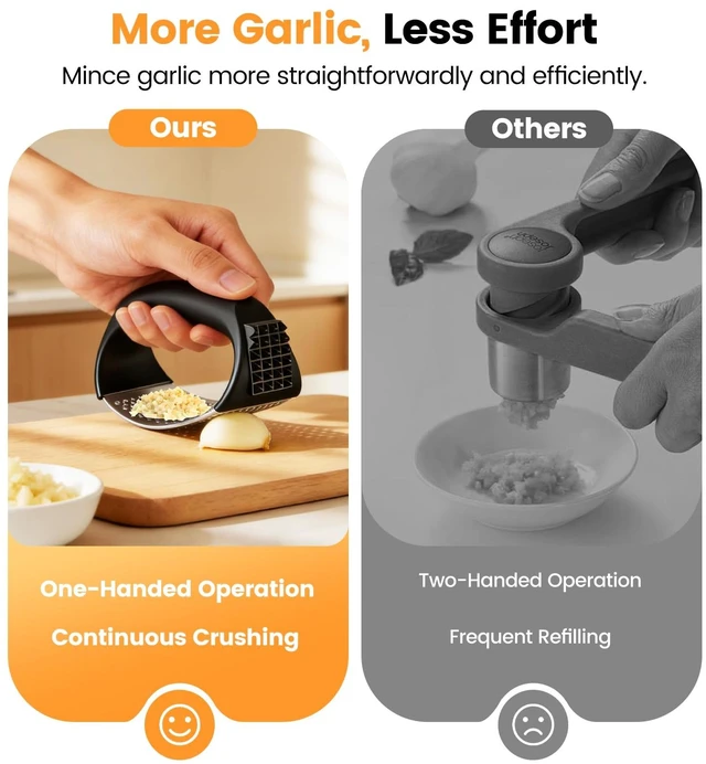Alt view image 5 of 7 - Stainless Steel Garlic Press Rocker Set with Peeler and Cleaning Brush, Garlic Mincer Crusher, Kitchen Gadget