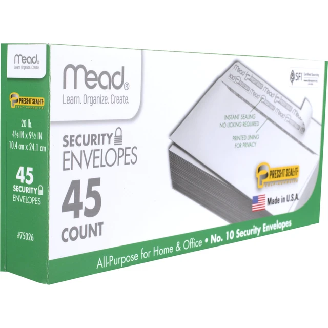 Alt view image 5 of 5 - Mead #10 Security Business Envelopes, Letter Size 4-1/8" x 9-1/2", Peel and Seal, Privacy Lined, No-Window, Self-Adhesive, 45 Count (75026)