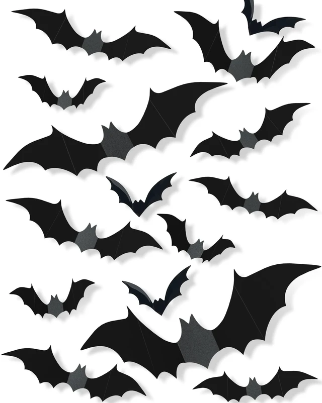 Main image of 120Pcs 3D Halloween Bat Decorations, 5 Sizes, Wall Decor Indoor