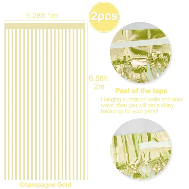 Alt view image 2 of 2 - Metallic Tinsel Foil Fringe Curtains Backdrop Champagne Gold, 2 Pcs 3.28 x 6.56 ft Streamers for Birthday Party Graduation New Year Indoor Outdoor Photo Booth Window Deco