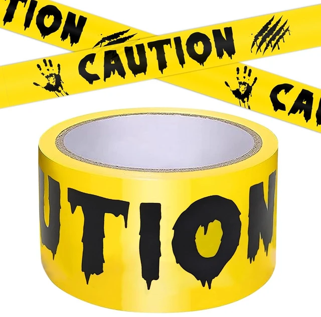 Main image of 2in x 82ft Yellow and Black Caution Tape Safety Barrier for Halloween Indoor Outdoor Decorations, Party, Yard, Haunted House