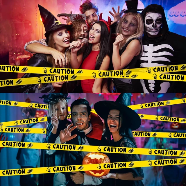 Alt view image 6 of 6 - 2in x 82ft Yellow and Black Caution Tape Safety Barrier for Halloween Indoor Outdoor Decorations, Party, Yard, Haunted House