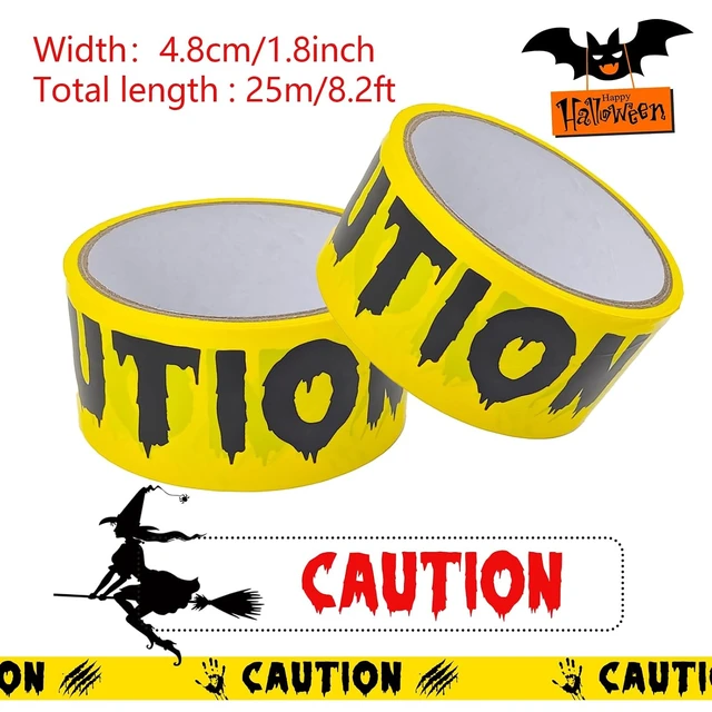 Alt view image 2 of 6 - 2in x 82ft Yellow and Black Caution Tape Safety Barrier for Halloween Indoor Outdoor Decorations, Party, Yard, Haunted House
