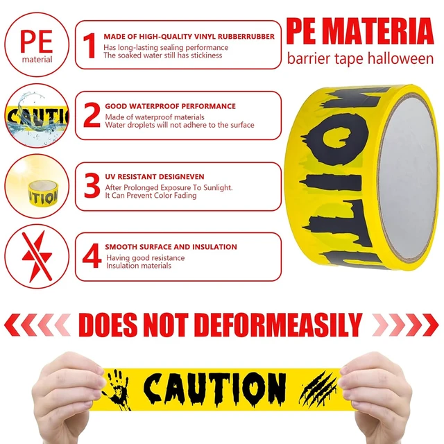 Alt view image 5 of 6 - 2in x 82ft Yellow and Black Caution Tape Safety Barrier for Halloween Indoor Outdoor Decorations, Party, Yard, Haunted House