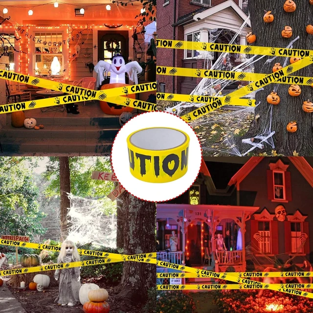 Alt view image 4 of 6 - 2in x 82ft Yellow and Black Caution Tape Safety Barrier for Halloween Indoor Outdoor Decorations, Party, Yard, Haunted House