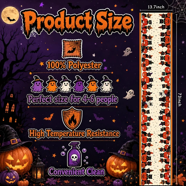 Alt view image 3 of 7 - Retro Halloween Table Runner for Home Party Decor