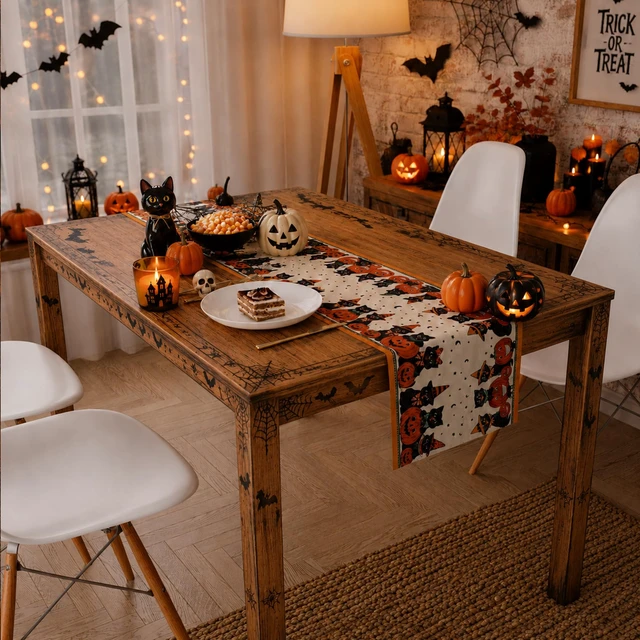 Alt view image 5 of 7 - Retro Halloween Table Runner for Home Party Decor