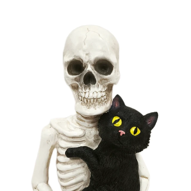 Alt view image 2 of 7 - Way To Celebrate Skeleton and Cat Decoration, Black and White, 8.8in, Halloween