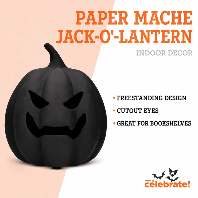 Alt view image 3 of 6 - Way To Celebrate Paper Mache Jack-o'-Lantern Decoration, Black, 8.3", Halloween