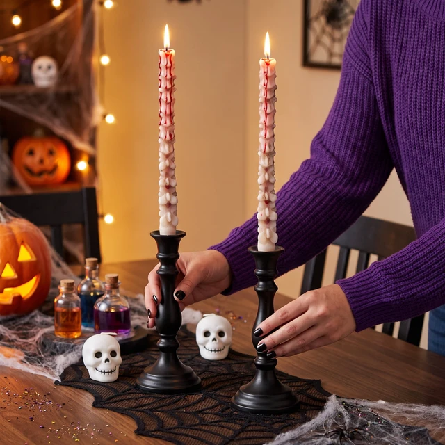 Alt view image 4 of 5 - Bleeding Spine Taper Candles, 2 Pieces, 10", Halloween, Way to Celebrate
