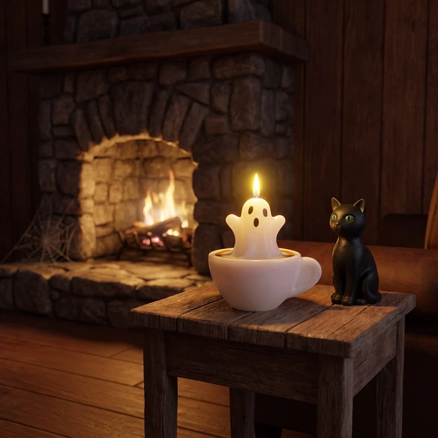 Alt view image 6 of 7 - Ghost in Coffee Cup Candle, White, Halloween by Way To Celebrate