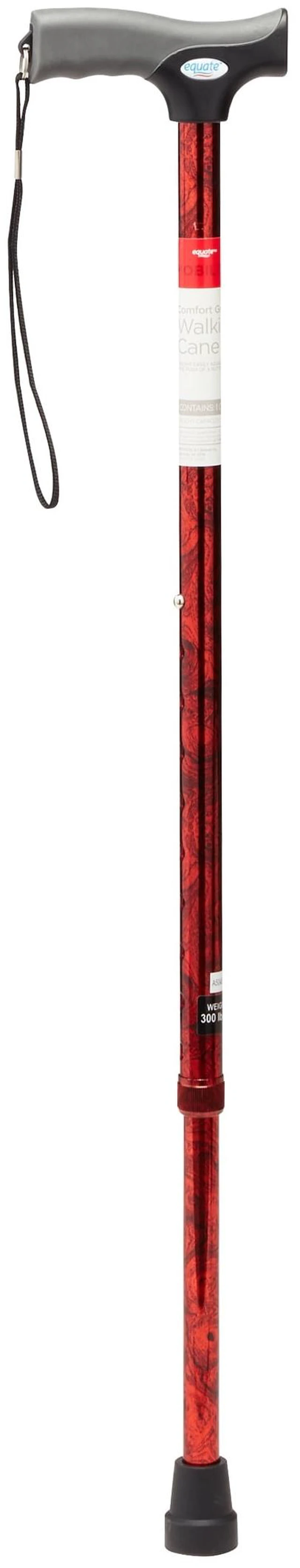Main image of Equate Mobility Comfort Grip Walking Cane, Red, 300 lb Weight Capacity