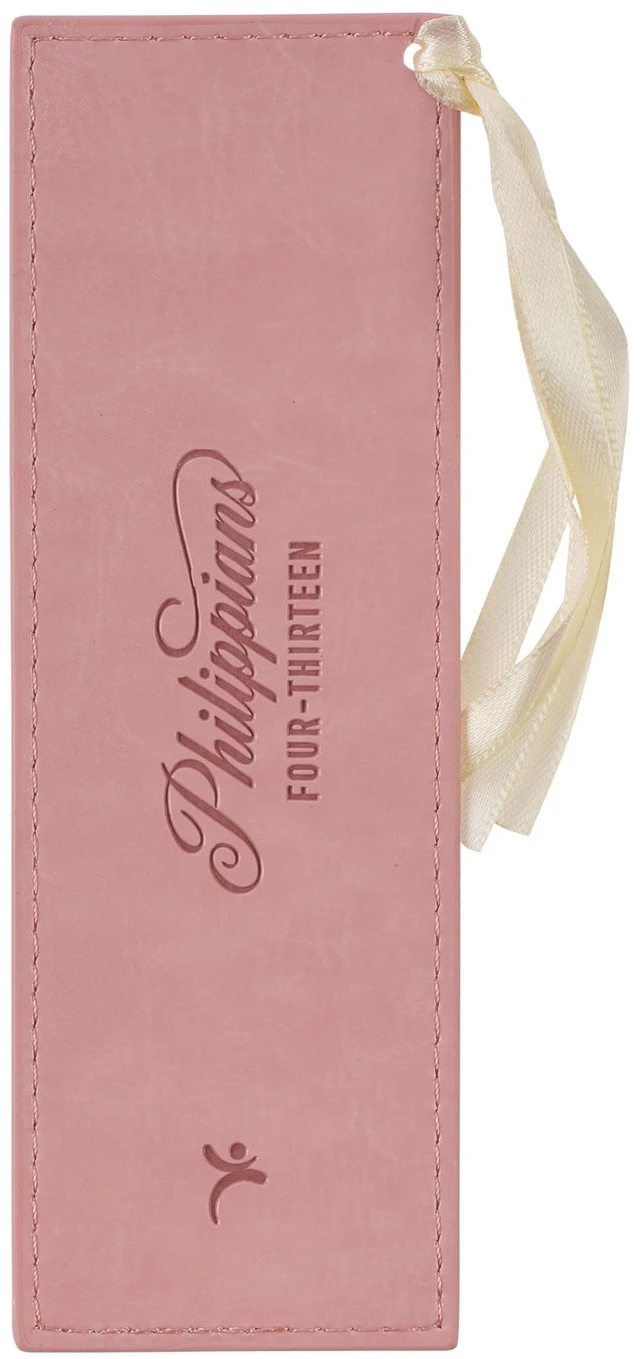 Alt view image 2 of 2 - Christian Art Gifts Pink & Gold Faux Leather Bible Verse Bookmark for Women - Everything Through Christ Philippians 4:13 Inspirational Scripture with Satin Ribbon, Floral