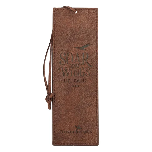 Alt view image 2 of 2 - Christian Art Gifts Faux Leather Bookmark Soar on Wings Isaiah 40:31 Bible Verse, Brown