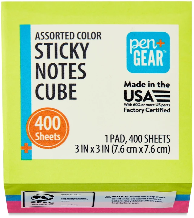 Main image of Pen+Gear Sticky Notes Cube, 3in x 3in, 400 Sheets, Multicolor