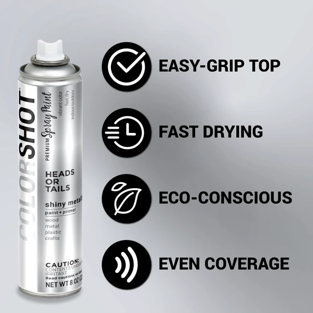 Alt view image 4 of 5 - COLORSHOT Heads or Tails Metallic Spray Paint, Silver, 8 oz, Fast-Drying Acrylic Paint, Indoor & Outdoor Use