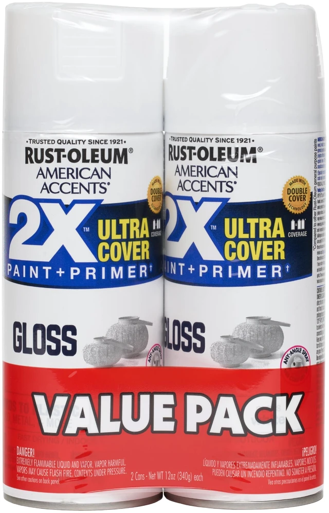 Main image of Rust-Oleum American Accents 2X Ultra Cover Gloss Spray Paint 365383 White 2Pack 24oz