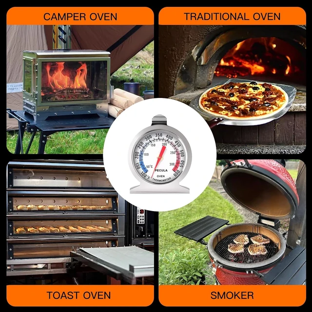 Alt view image 2 of 7 - Stainless Steel Oven Thermometer 50-300C/100-600F Analog Instant Read Battery-Free with Hook & Stand for Oven Grill Smoker Fryer