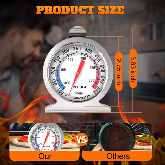 Alt view image 6 of 7 - Stainless Steel Oven Thermometer 50-300C/100-600F Analog Instant Read Battery-Free with Hook & Stand for Oven Grill Smoker Fryer