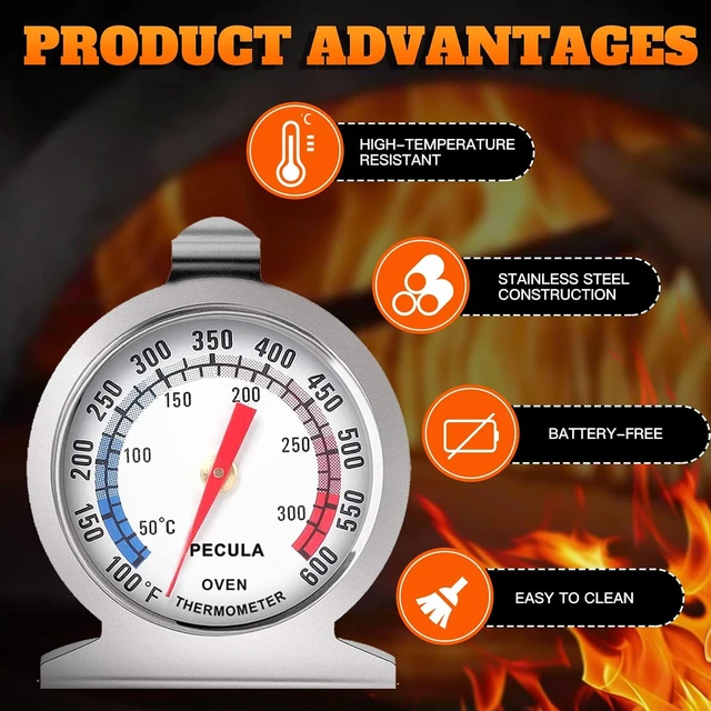 Alt view image 4 of 7 - Stainless Steel Oven Thermometer 50-300C/100-600F Analog Instant Read Battery-Free with Hook & Stand for Oven Grill Smoker Fryer