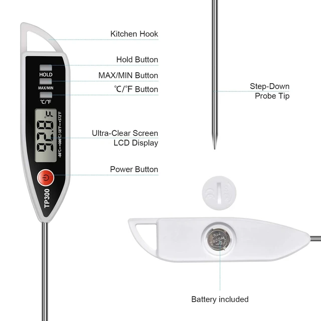 Alt view image 6 of 7 - Digital Instant Read Meat Thermometer for BBQ Grill, Oil, Milk, Bath Water, Deep Fry, Candle Temperature