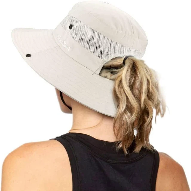 Main image of Women'S UV Protection Wide Brim Foldable Sun Hat with Ponytail Hole