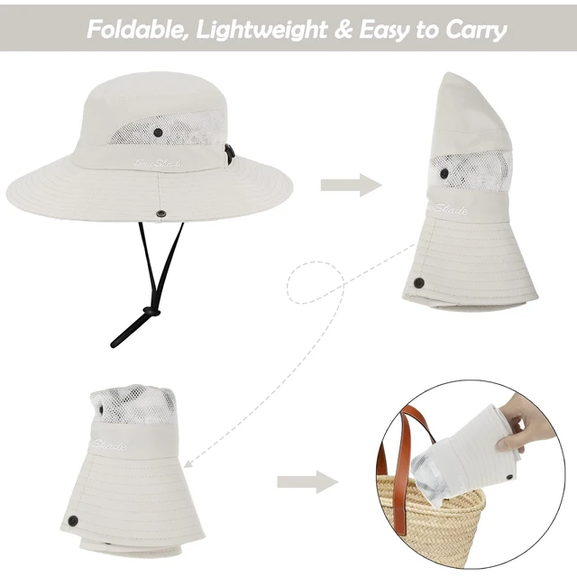 Alt view image 3 of 7 - Women'S UV Protection Wide Brim Foldable Sun Hat with Ponytail Hole