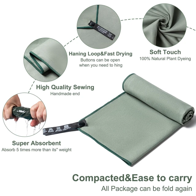 Alt view image 7 of 7 - Aegero Camping Travel Sports Towel 2-Pack Microfiber, Quick Dry, Super Absorbent, Ultra Compact, Ultra Soft, Lightweight for Gym Yoga Beach Pool (Army Green)