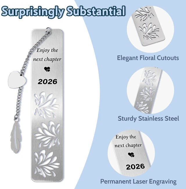 Alt view image 6 of 6 - Stainless Steel Bookmark Enjoy the Next Chapter, Retirement Gifts 2026, Graduation Gifts, Teacher Appreciation Gift, for Women Men, Silver