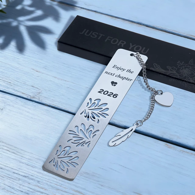 Alt view image 5 of 6 - Stainless Steel Bookmark Enjoy the Next Chapter, Retirement Gifts 2026, Graduation Gifts, Teacher Appreciation Gift, for Women Men, Silver