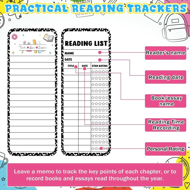 Alt view image 2 of 6 - THAWAY Reading List Bookmarks and Back to School Reading Tracker