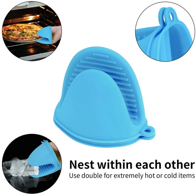 Alt view image 2 of 7 - Vaincre 4-Pack Heat Resistant Silicone Oven Mitts and Potholders, Blue & Green
