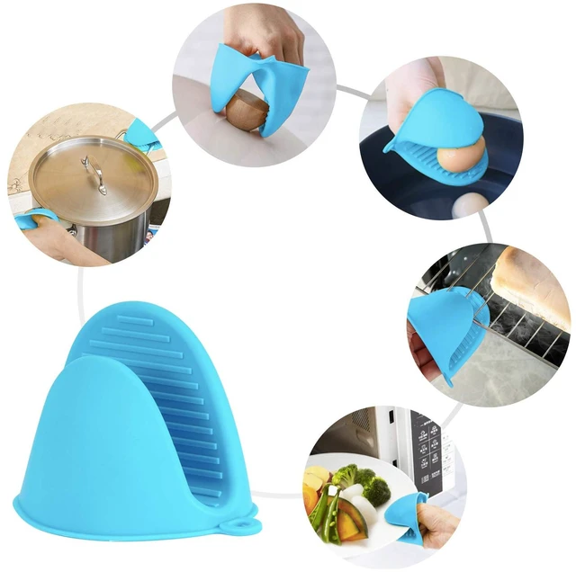 Alt view image 3 of 7 - Vaincre 4-Pack Heat Resistant Silicone Oven Mitts and Potholders, Blue & Green