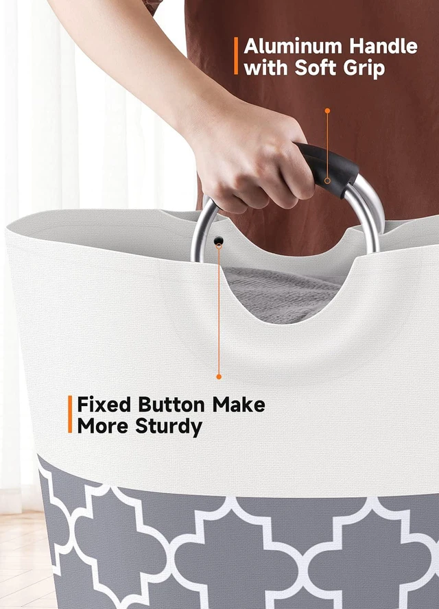 Alt view image 4 of 6 - 82L Tall Collapsible Laundry Basket Hamper with Handles for Dorm Grey