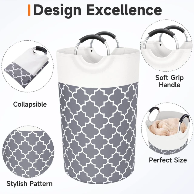 Alt view image 6 of 6 - 82L Tall Collapsible Laundry Basket Hamper with Handles for Dorm Grey