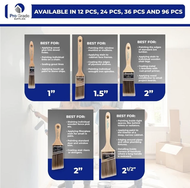 Alt view image 4 of 6 - Pro Grade 5-Piece Paint Brush Set for Walls, Trim & Stain