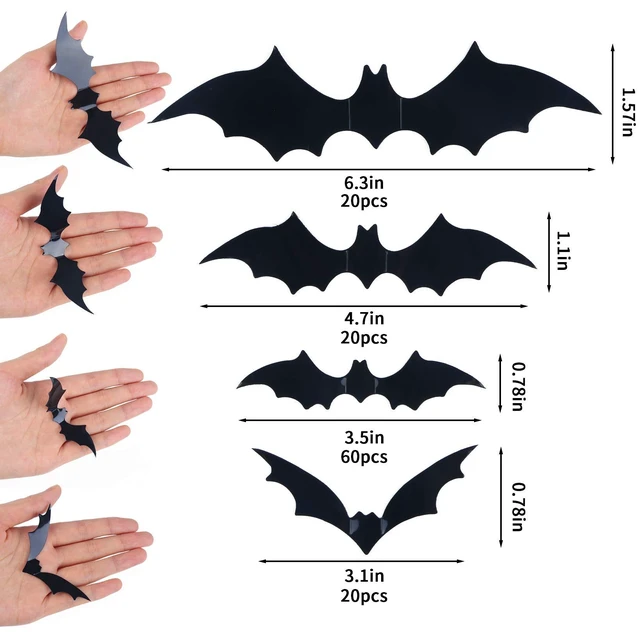 Alt view image 5 of 6 - DIYASY 120 Pcs 3D Bat Halloween Decoration Stickers, 4 Sizes Waterproof Black Spooky Bats Wall Decor for Room