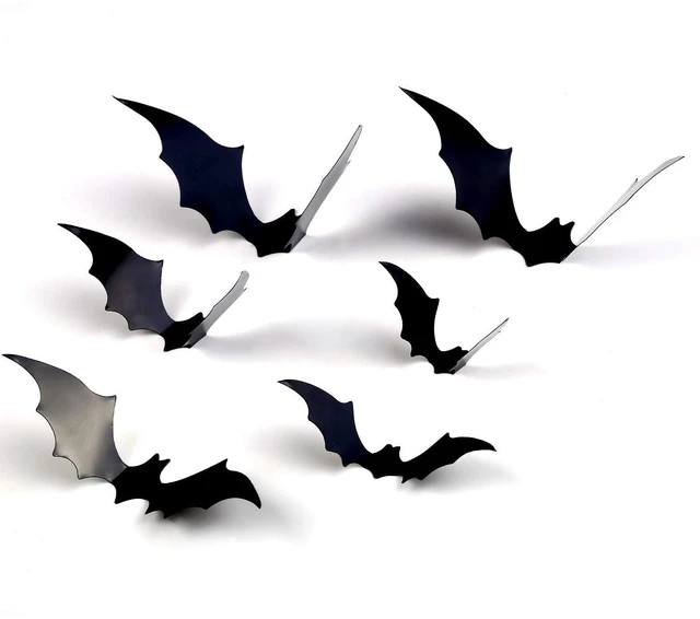 Alt view image 6 of 6 - DIYASY 120 Pcs 3D Bat Halloween Decoration Stickers, 4 Sizes Waterproof Black Spooky Bats Wall Decor for Room
