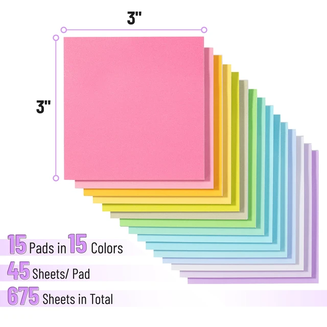 Alt view image 3 of 5 - Mr. Pen Sticky Notes Pastel Colors 3"x3" 15 Pads 675 Sheets