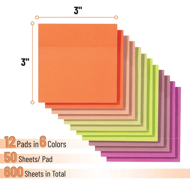 Alt view image 3 of 7 - Mr. Pen Sticky Notes, 3"x3", 12 Pads, 600 Sheets, Assorted Colors