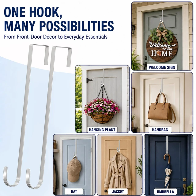 Alt view image 5 of 7 - 2 Pack Over the Door Wreath Hangers for Front Door Christmas Decor